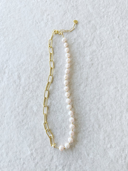 Ruthie Necklace // Pink Pearl and Chain