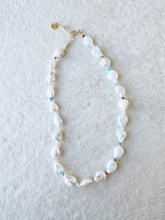 Ashleigh // White Baroque Pearls and Mixed Gemstones
