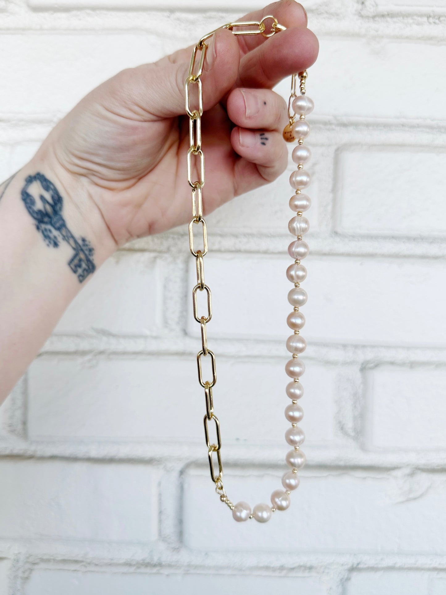 Ruthie Necklace // Pink Pearl and Chain
