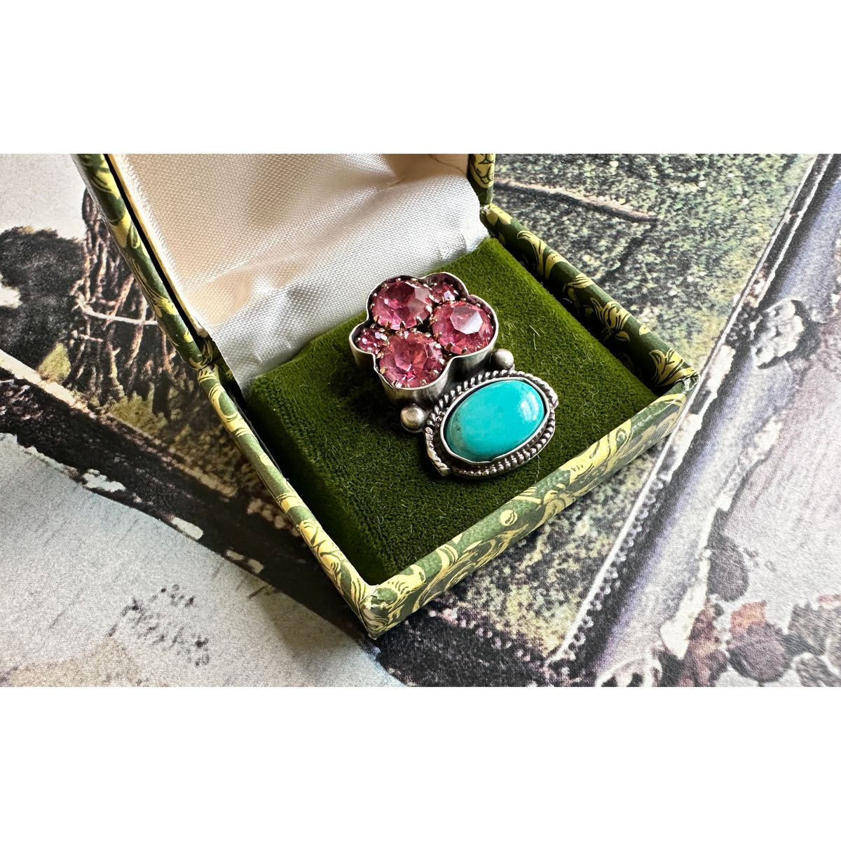 Wildflowers | Vintage Pink Rhinestone & Turquoise Statement Ring