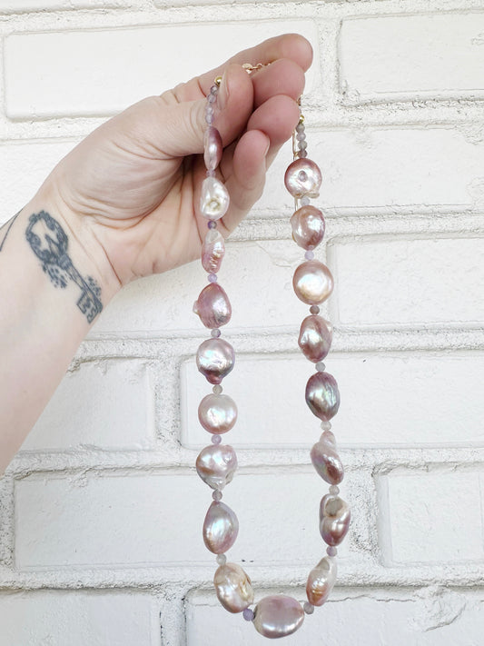 Thea // Pink Baroque Pearls and Amethyst