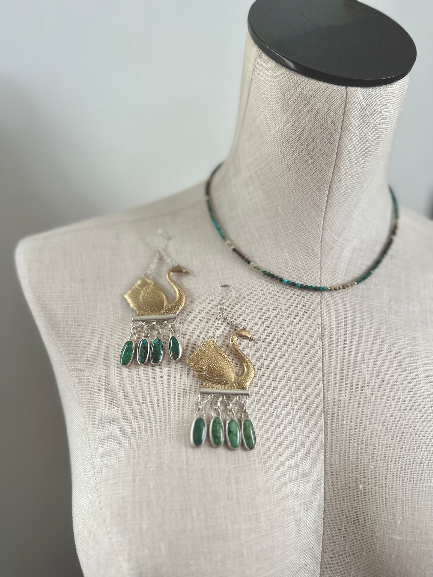 Dream Weaver | Brass Swan & Turquoise Earrings