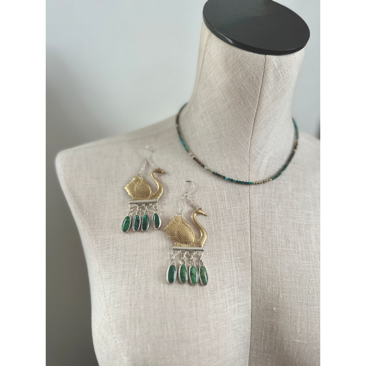 Dream Weaver | Brass Swan & Turquoise Earrings