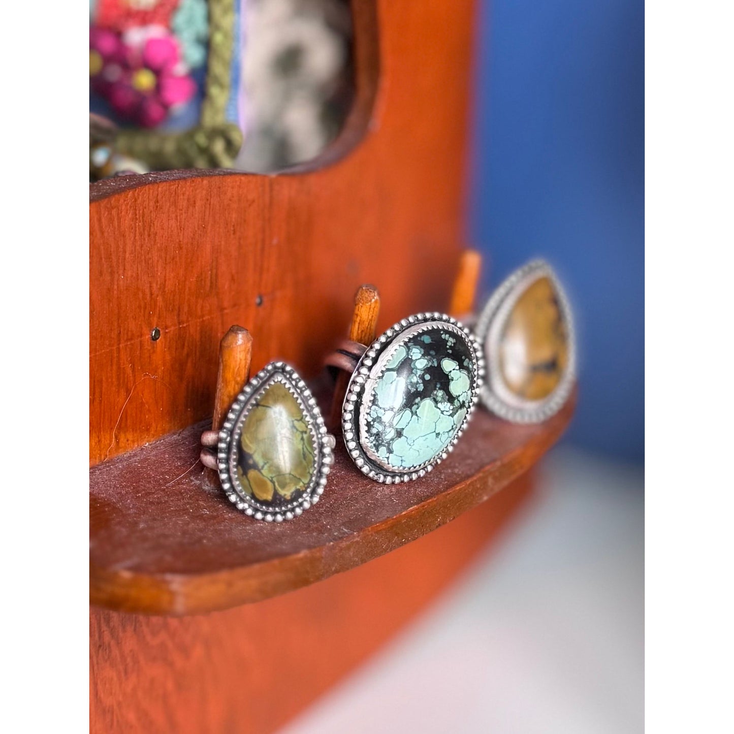 LEON RING // Sterling Silver Teardrop Turquoise Ring (Size 9)