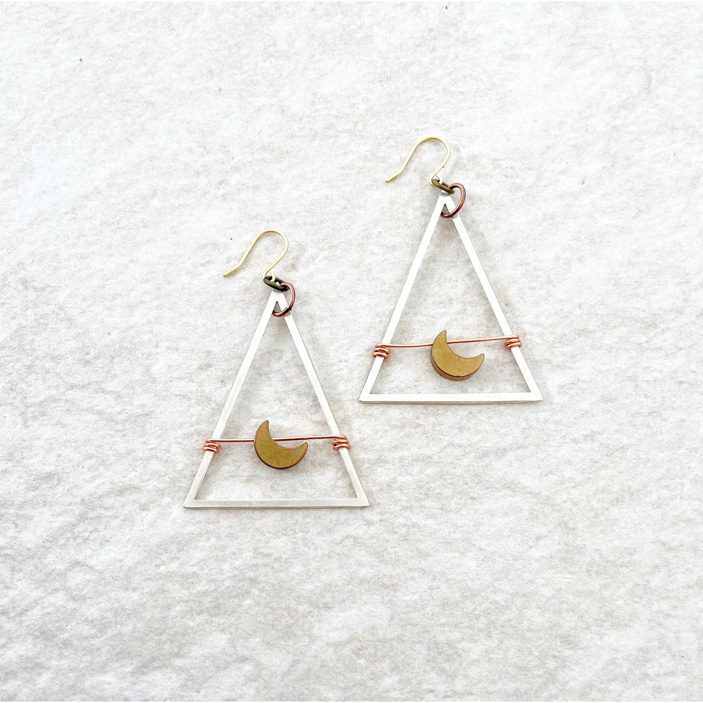 Silver Triangle earrings with moon charms