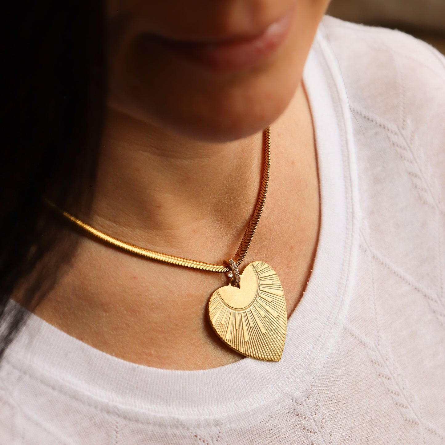 Cleo Heart Necklace // Vintage Brass Pendant on Gold Snake Chain