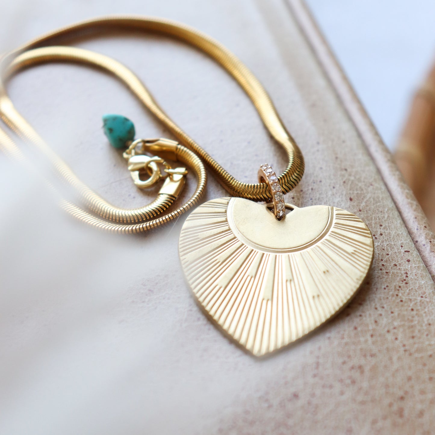 Cleo Heart Necklace // Vintage Brass Pendant on Gold Snake Chain