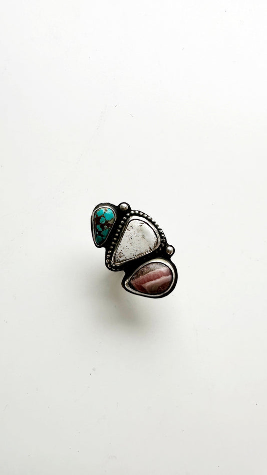 Outlaw Ring // Triple Stone Ring - Size 6.75 // Heavy Metal