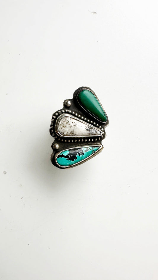 Outlaw Ring // Triple Stone Ring - Size 8 // Heavy Metal