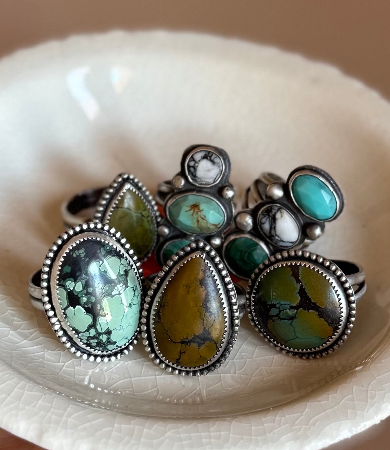 FIONA RING // Sterling Silver Round Green Turquoise Ring (Size 9.75)