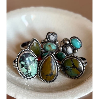 Fiona Ring // Sterling Silver Round Green Turquoise Ring (Size 9.75)