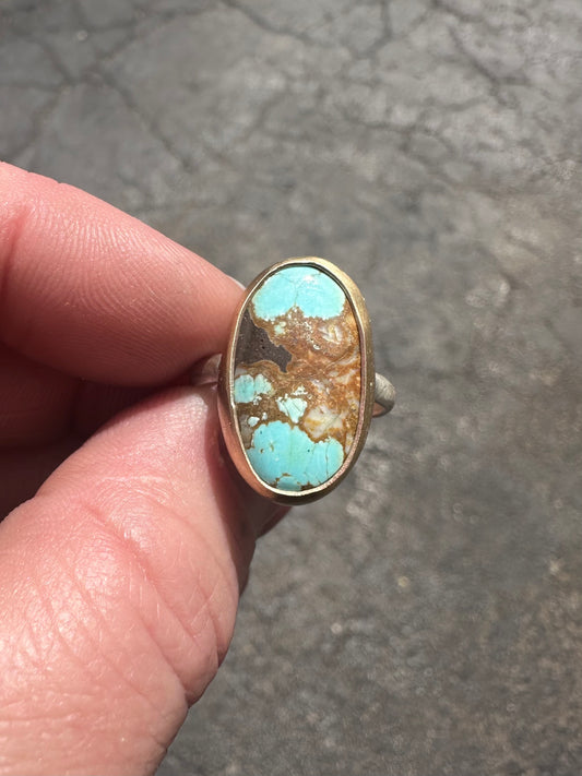 Turquoise Brass and Sterling Ring // Size 6.25