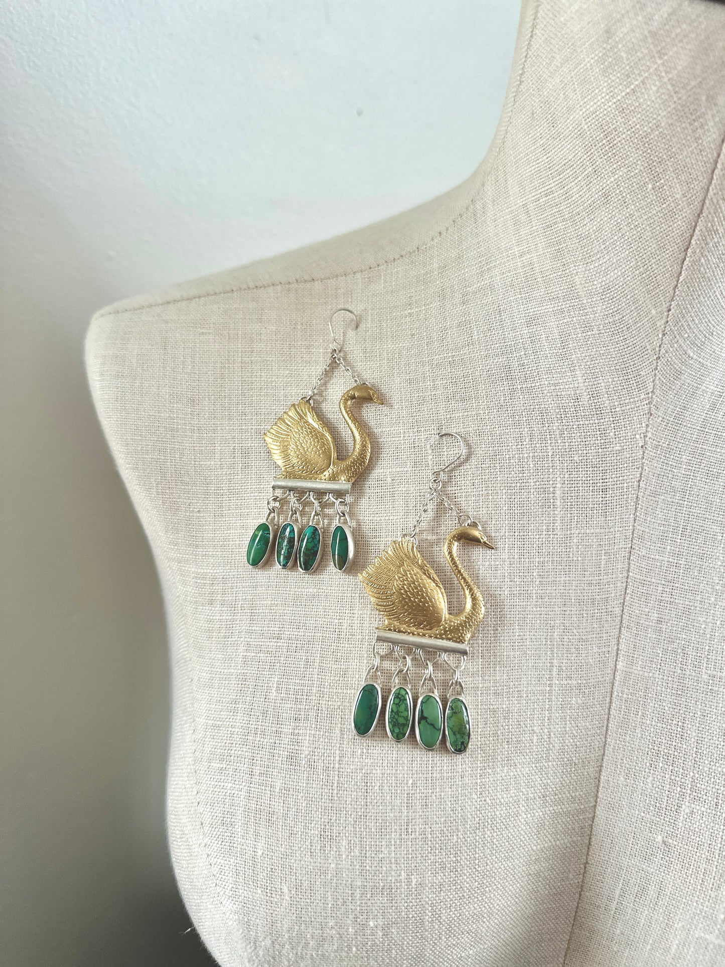 Dream Weaver | Brass Swan & Turquoise Earrings