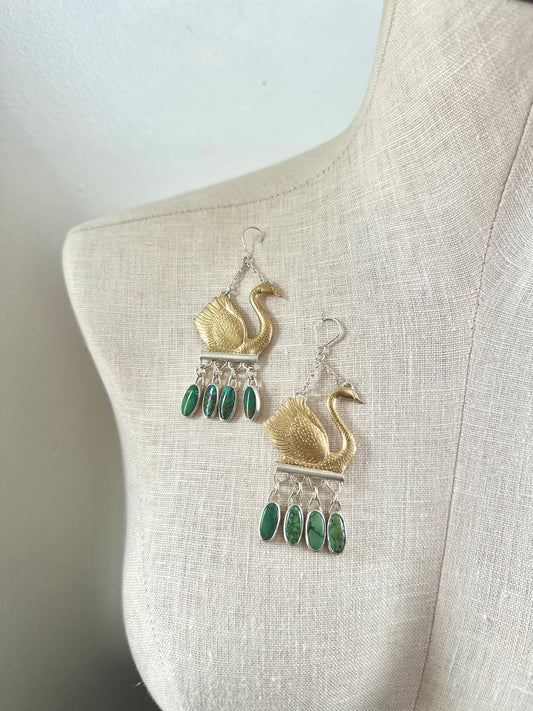 Dream Weaver | Brass Swan & Turquoise Earrings