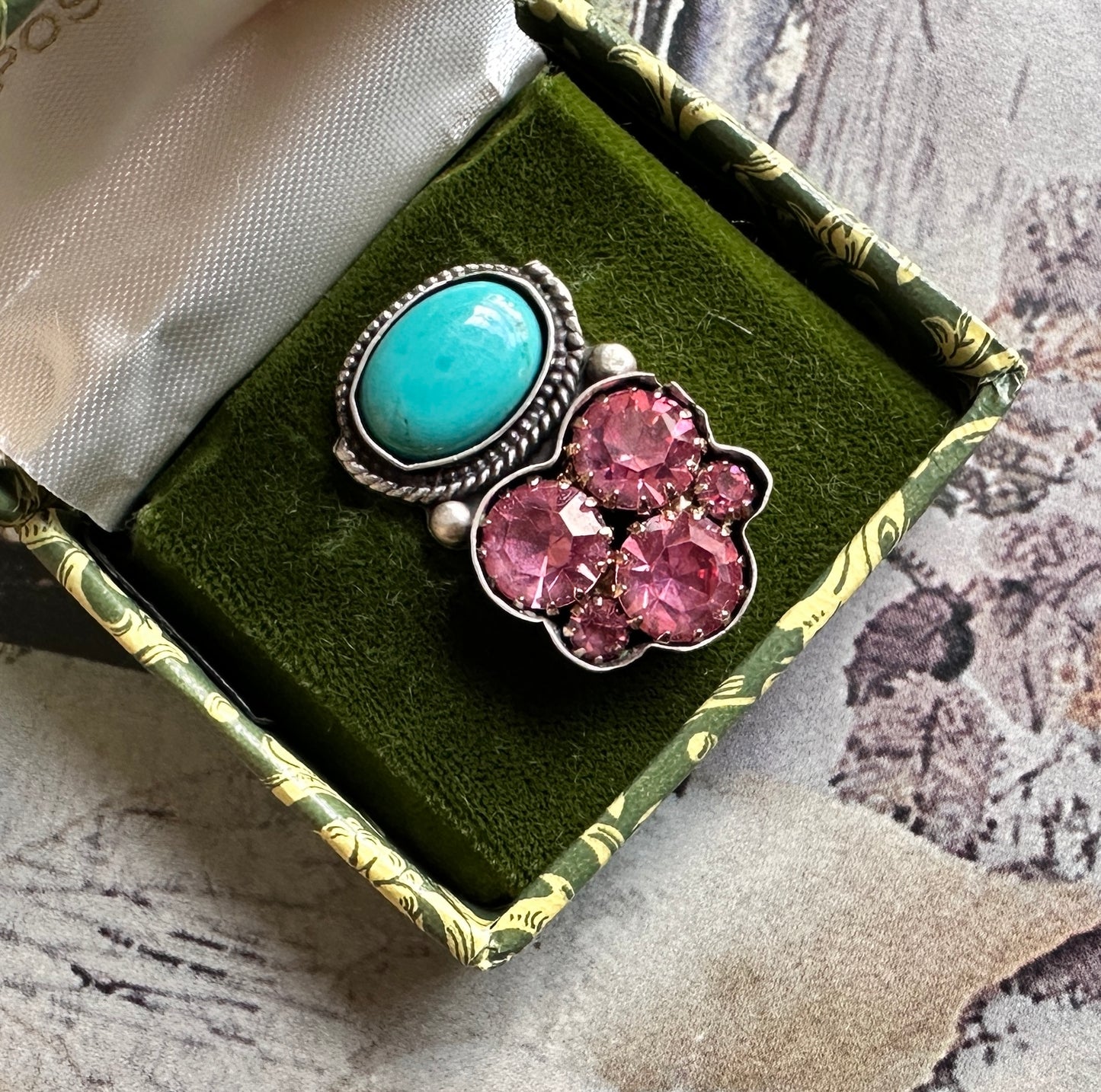 Wildflowers | Vintage Pink Rhinestone & Turquoise Statement Ring