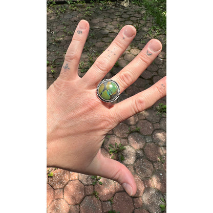 Fiona Ring // Sterling Silver Round Green Turquoise Ring (Size 9.75)