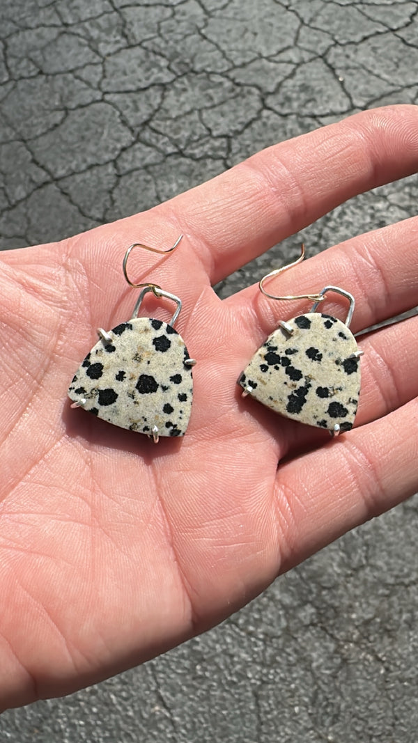 Claw Prong Mixed Gemstone Earrings // Dalmatian Jasper // Heavy Metal