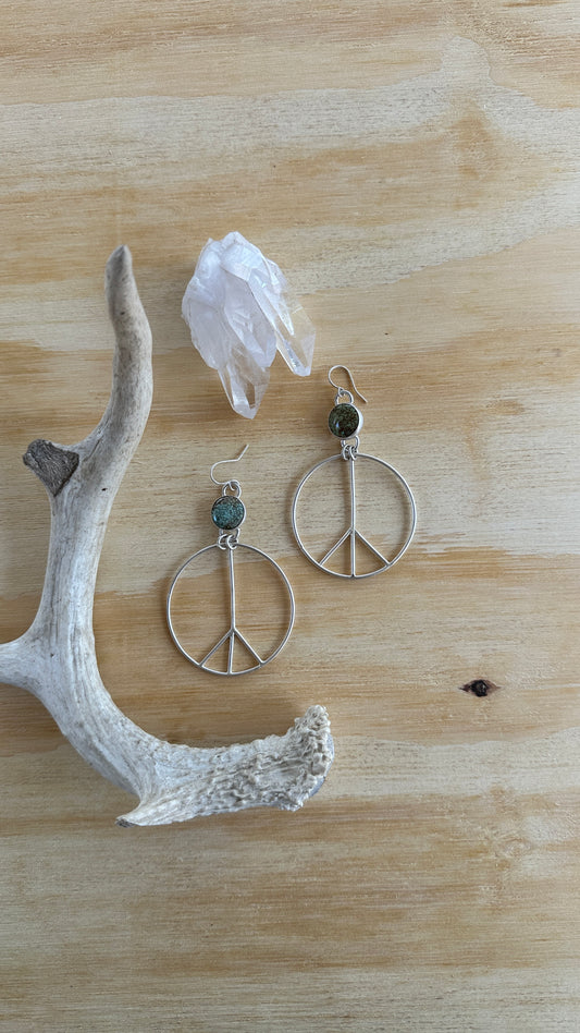 Peace and Love #1 // Turquoise Peace Sign Earrings // Heavy Metal
