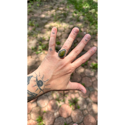 Alanis Ring // Sterling Silver Teardrop Ring with Green Turquoise (Size 7)