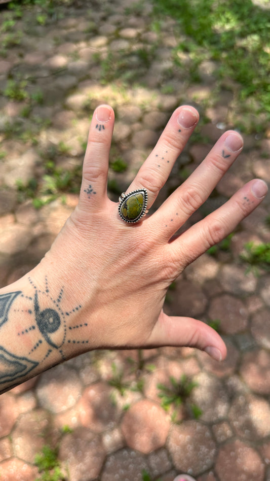 Alanis Ring // Sterling Silver Teardrop Ring with Green Turquoise (Size 7)