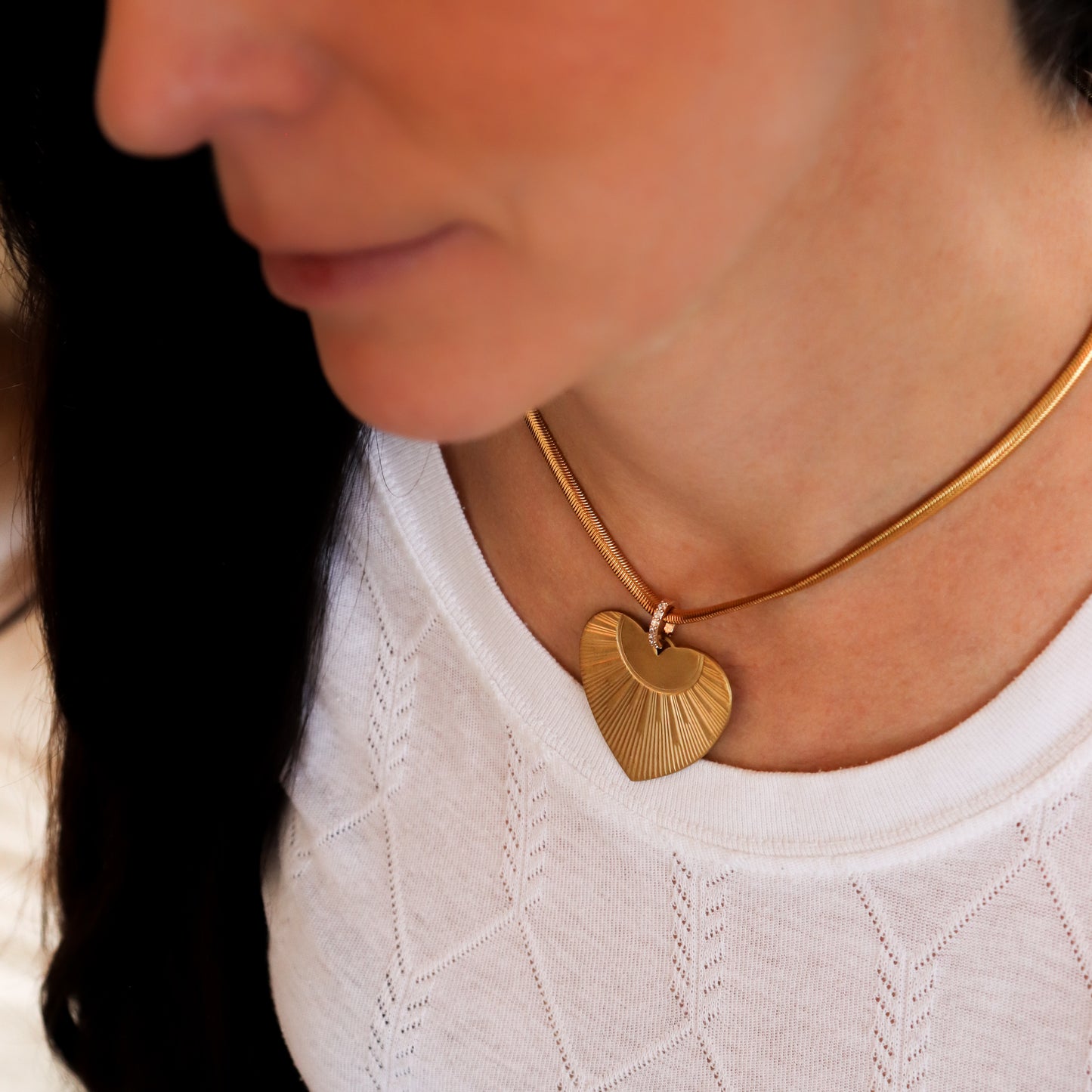 Cleo Heart Necklace // Vintage Brass Pendant on Gold Snake Chain