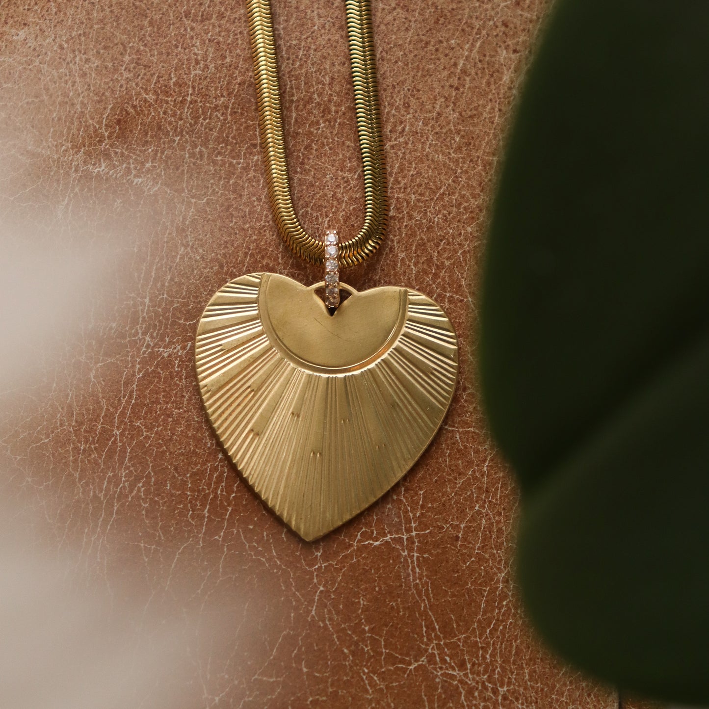 Cleo Heart Necklace // Vintage Brass Pendant on Gold Snake Chain