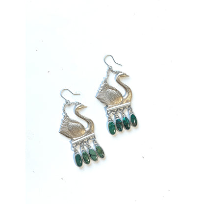 Dream Weaver | Brass Swan & Turquoise Earrings