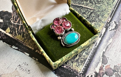 Wildflowers | Vintage Pink Rhinestone & Turquoise Statement Ring