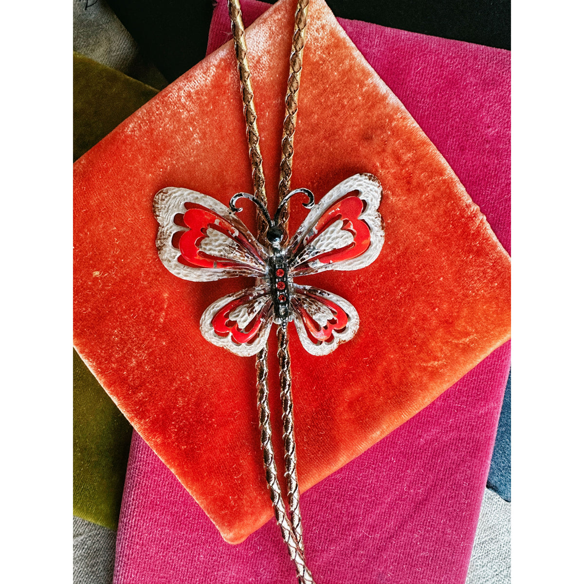 Crimson and Clover | Vintage Rhinestone Butterfly Bolo