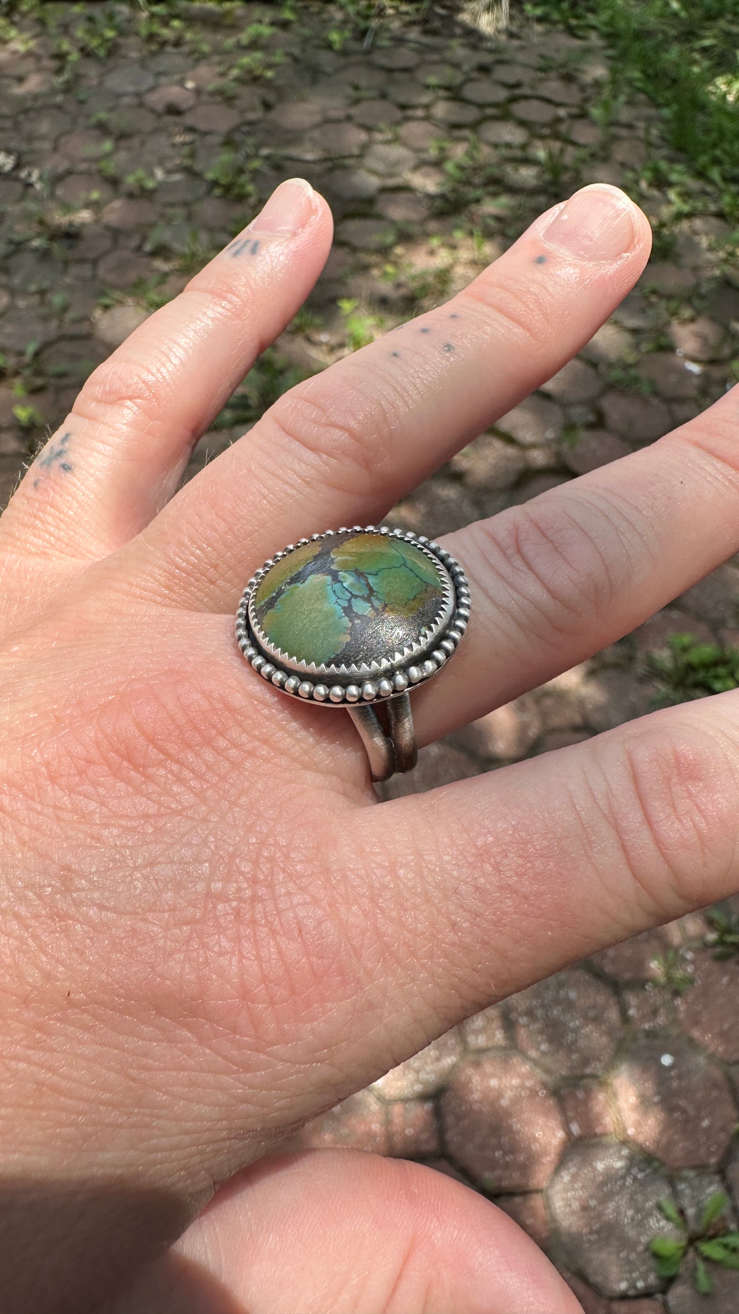 FIONA RING // Sterling Silver Round Green Turquoise Ring (Size 9.75)