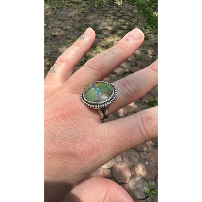 Fiona Ring // Sterling Silver Round Green Turquoise Ring (Size 9.75)