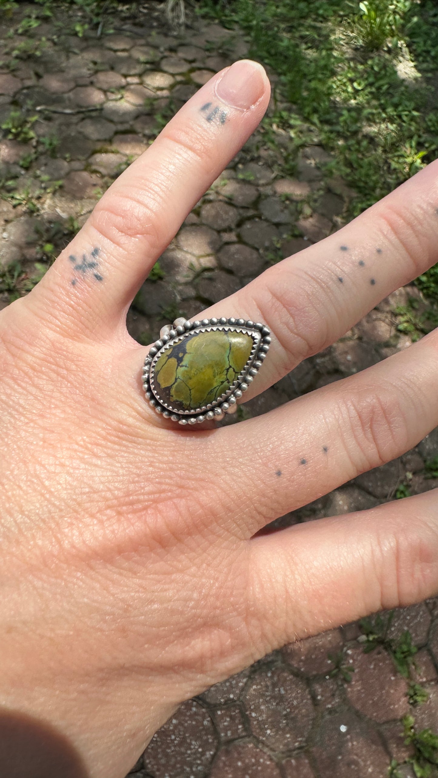 Alanis Ring // Sterling Silver Teardrop Ring with Green Turquoise (Size 7)