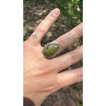 Alanis Ring // Sterling Silver Teardrop Ring with Green Turquoise (Size 7)