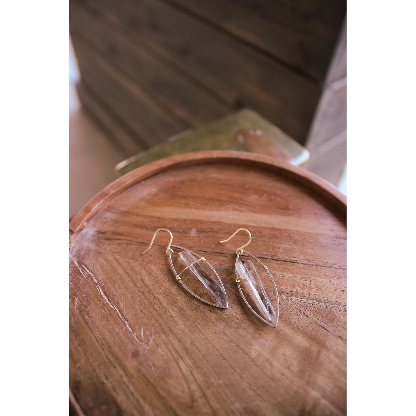 Smoky Quartz Earrings on Wood background