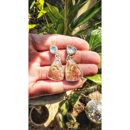 Scarlet Begonia | Aquamarine & Crazy Lace Agate Earrings