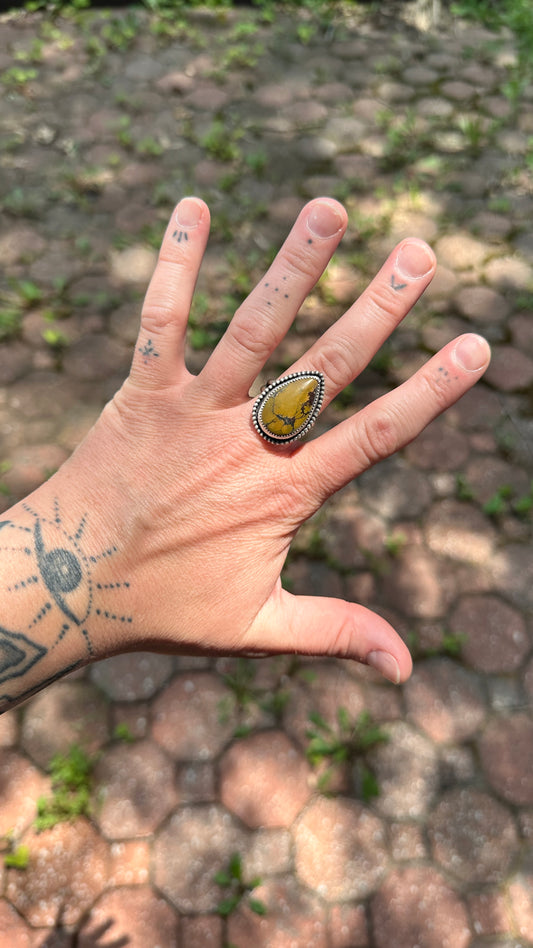 LEON RING // Sterling Silver Teardrop Turquoise Ring (Size 9)