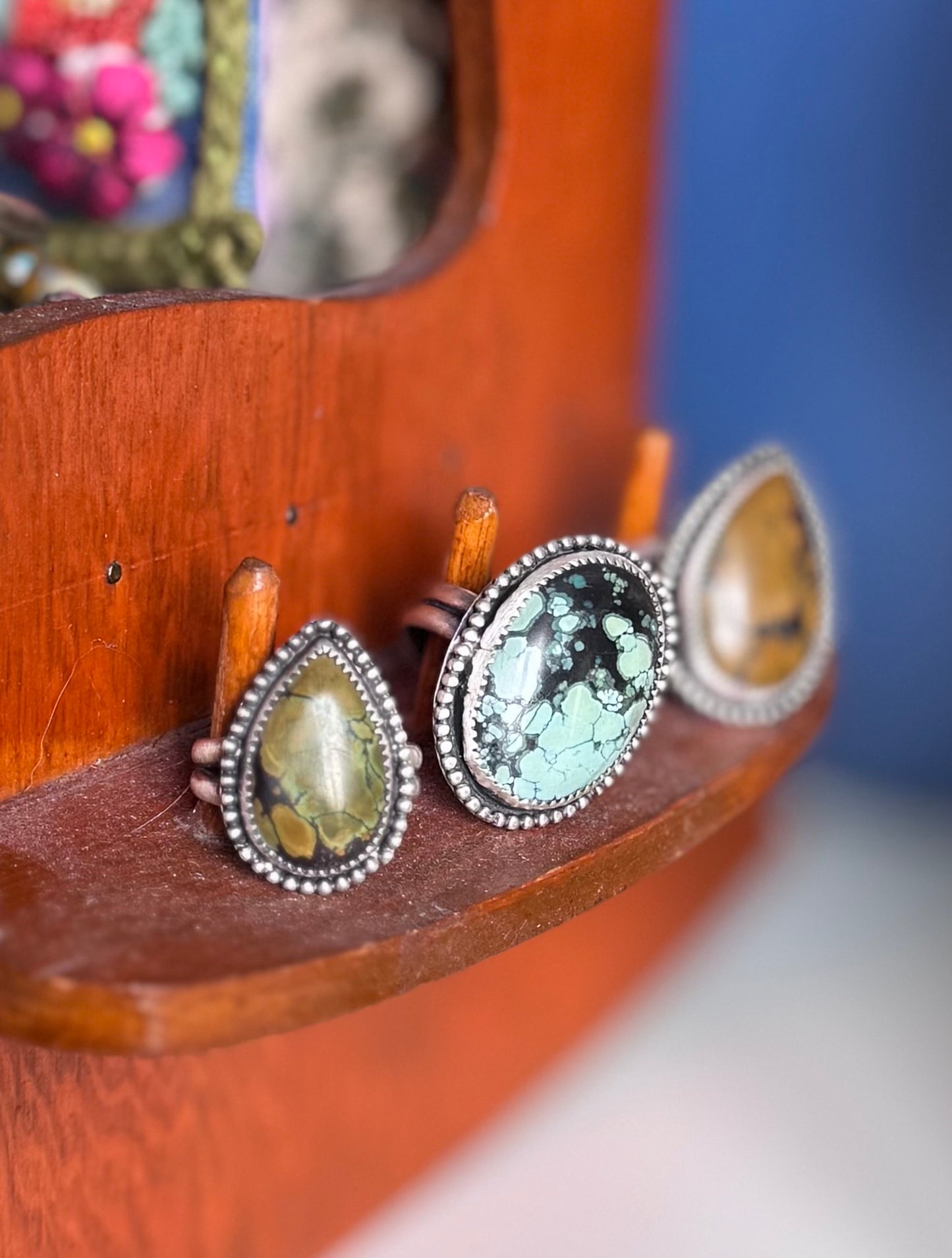 LEON RING // Sterling Silver Teardrop Turquoise Ring (Size 9)