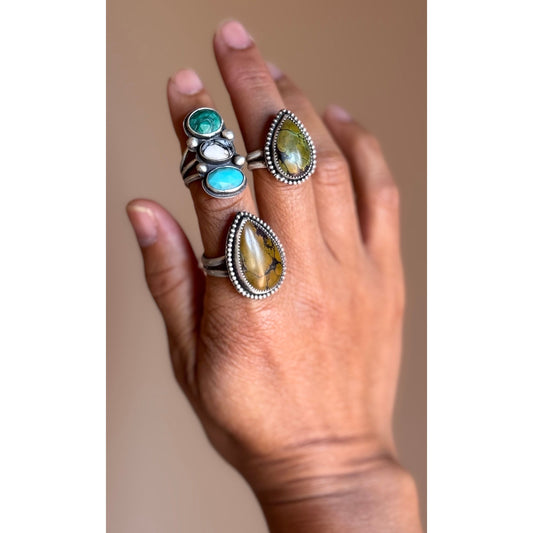 LEON RING // Sterling Silver Teardrop Turquoise Ring (Size 9)