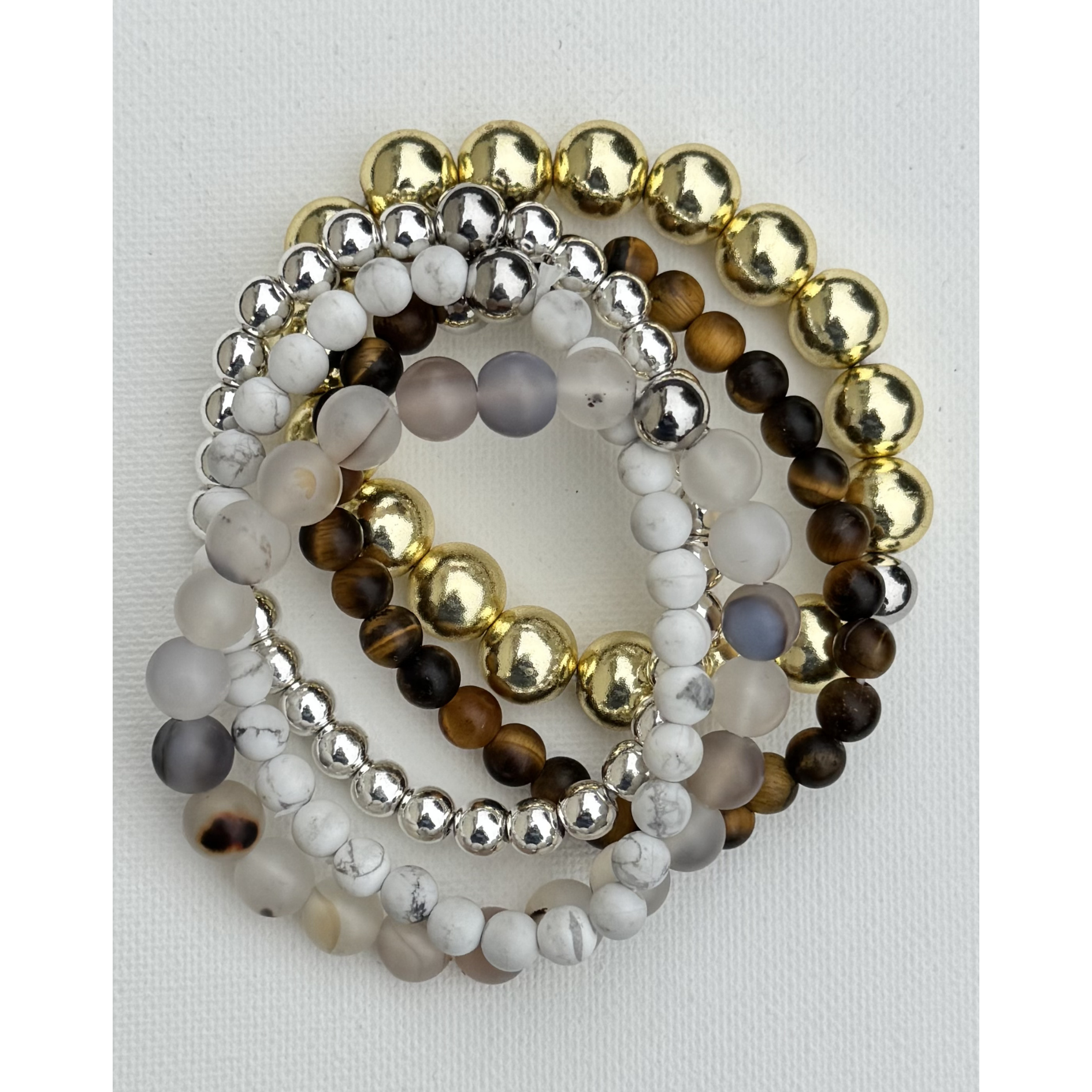 Stack of 5 mixed gemstone bracelets