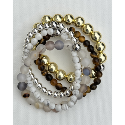 Stack of 5 mixed gemstone bracelets