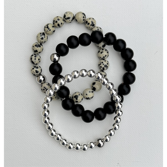 Cash Stacking Bracelet | 10mm Dalmatian Jasper Gemstone Bracelet