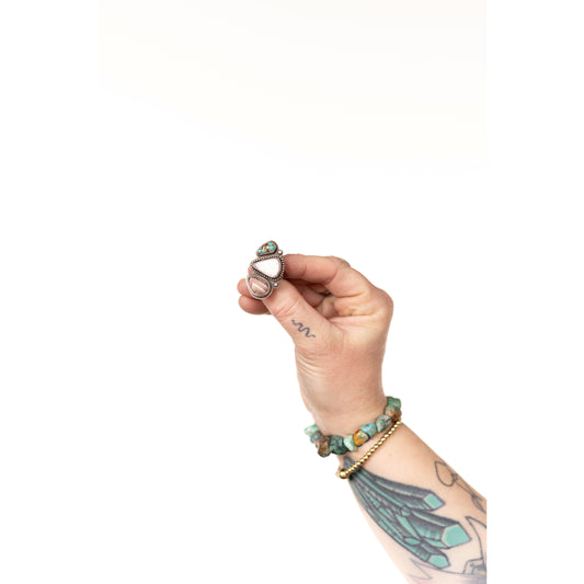 Three Stone Turquoise White Buffalo Rhodonite Ring | Sterling Silver (Size 6.75)