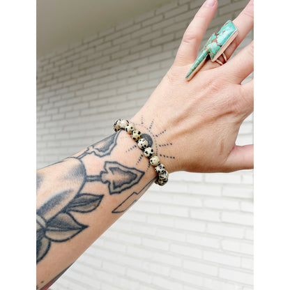 Hendrix Stacking Bracelet | 8mm Dalmatian Jasper Gemstone Bracelet