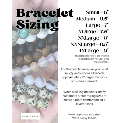 Whiskey and Bone Bracelet Size Chart